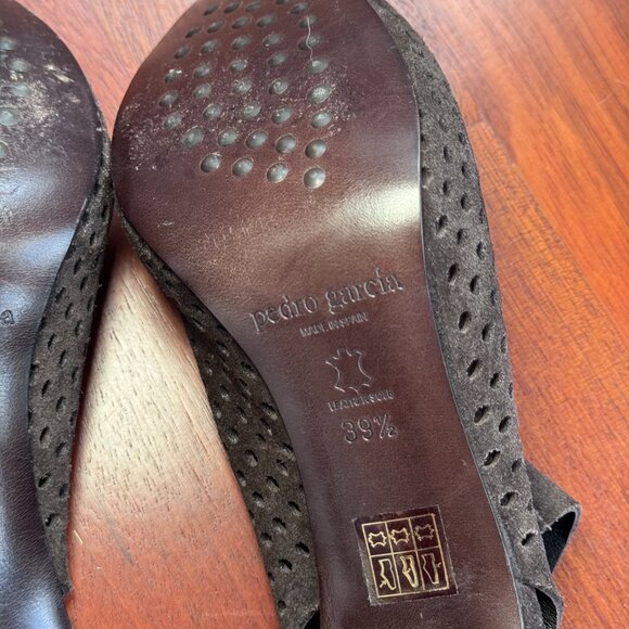 Pedro García Suede Peep Toe Booties Perforated High Heel 39.5 Brown - Picture 4 of 5